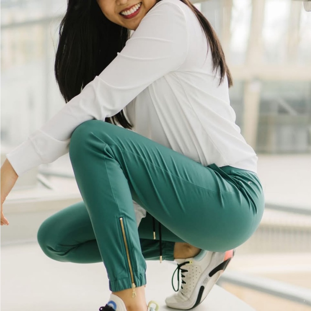 ZYIA Green Joggers with Gold Zipper